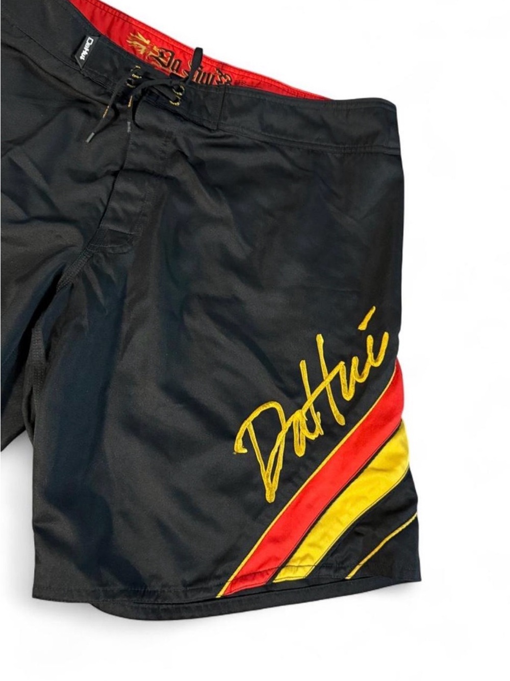 Dohlic Men’s Black Swim Board Shorts with Red & Yellow Accents